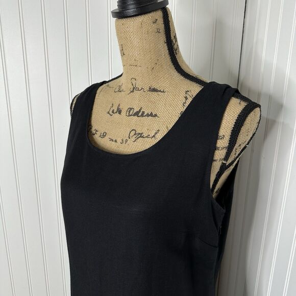 Vintage Kenar Maxi Dress Sz 10 Linen Blend Black Floral Embroidered Hem Fall - Picture 15 of 16